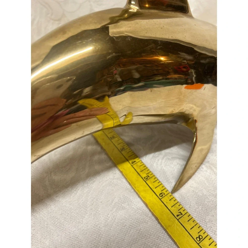Vintage MCM Brass Dolphin Sculpture Large 17.5 Inch Korea 1960s  5lb Heavy